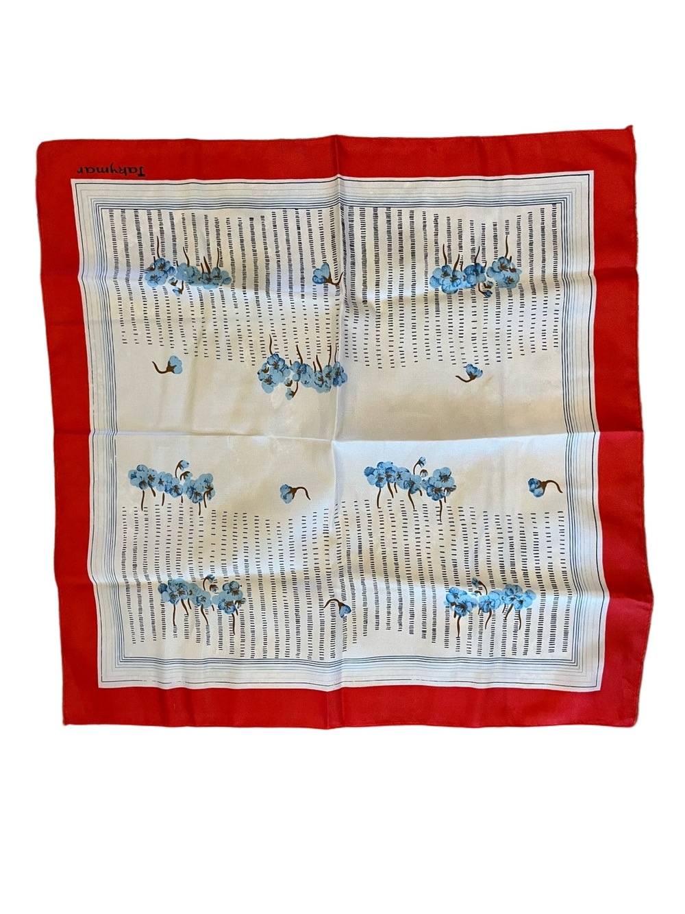 Vintage Jakymar Italy Red & Light Blue Floral Square Scarf Graphic Minimalist